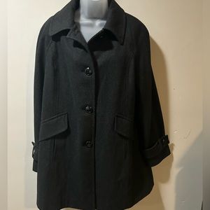 Wool Coat hip length- dark gray size Large